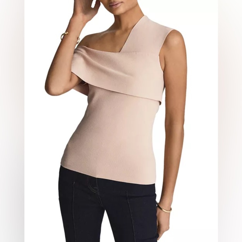 REISS Etta Asymmetric Neck Top Blush Color size Large NWT